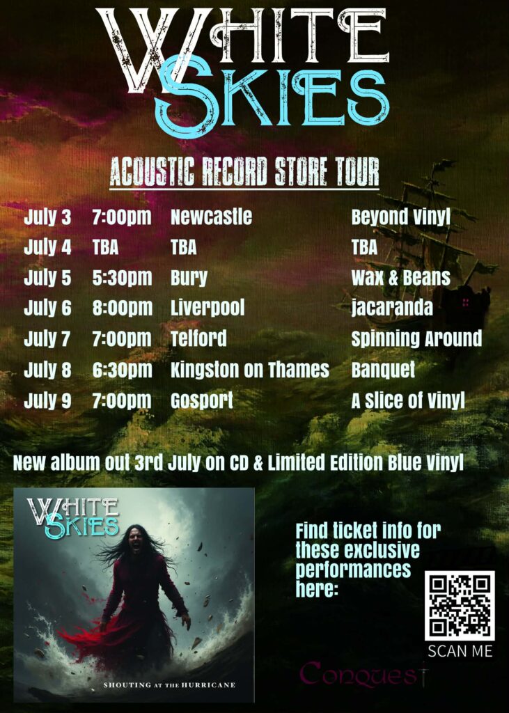 white skies acoustic record store tour 2026 poster